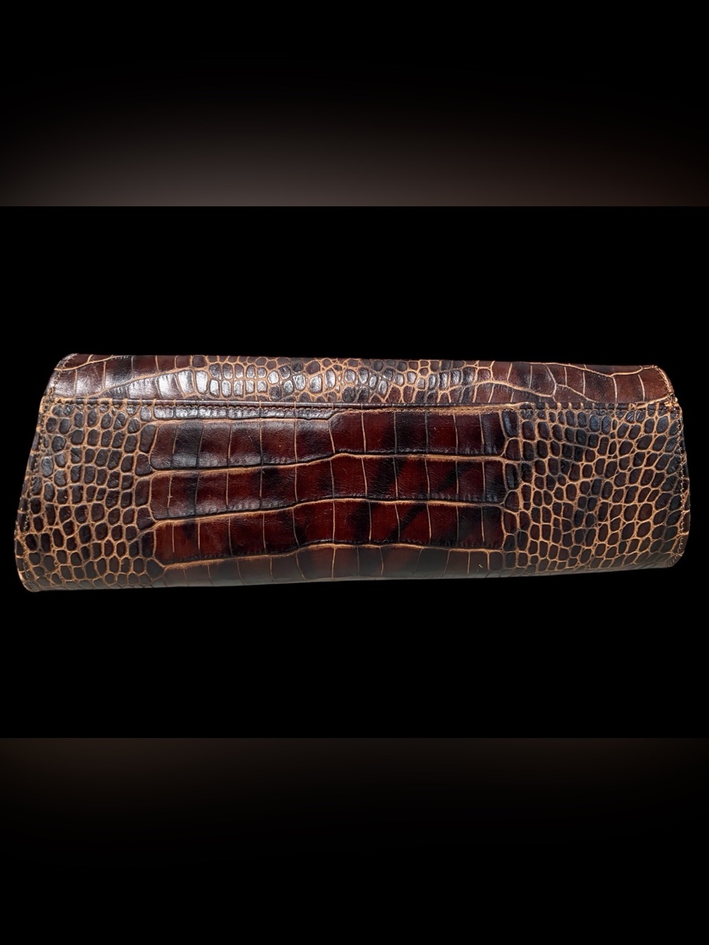 Pietro Alessandro Croc-Embossed Brown Leather Clutch - Picture 2 of 3